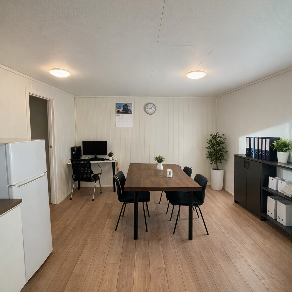 Kontor brakke. KI generert. Galleribilde