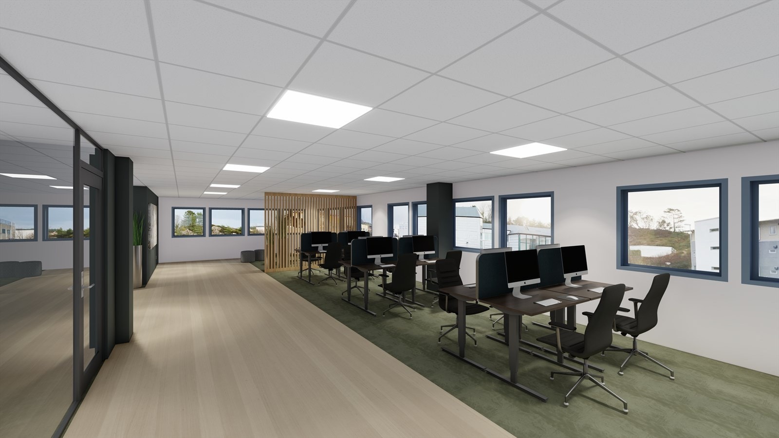 Forslag til innredning og løsninger for de ledige lokalene i 2. etg. BTA ca. 474 m² som kan leies samlet eller deles mellom to leietakere Galleribilde