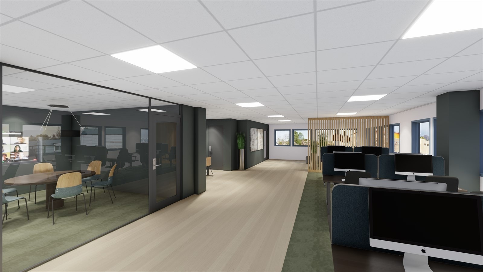 Forslag til innredning og løsninger for de ledige lokalene i 2. etg. BTA ca. 474 m² som kan leies samlet eller deles mellom to leietakere Galleribilde