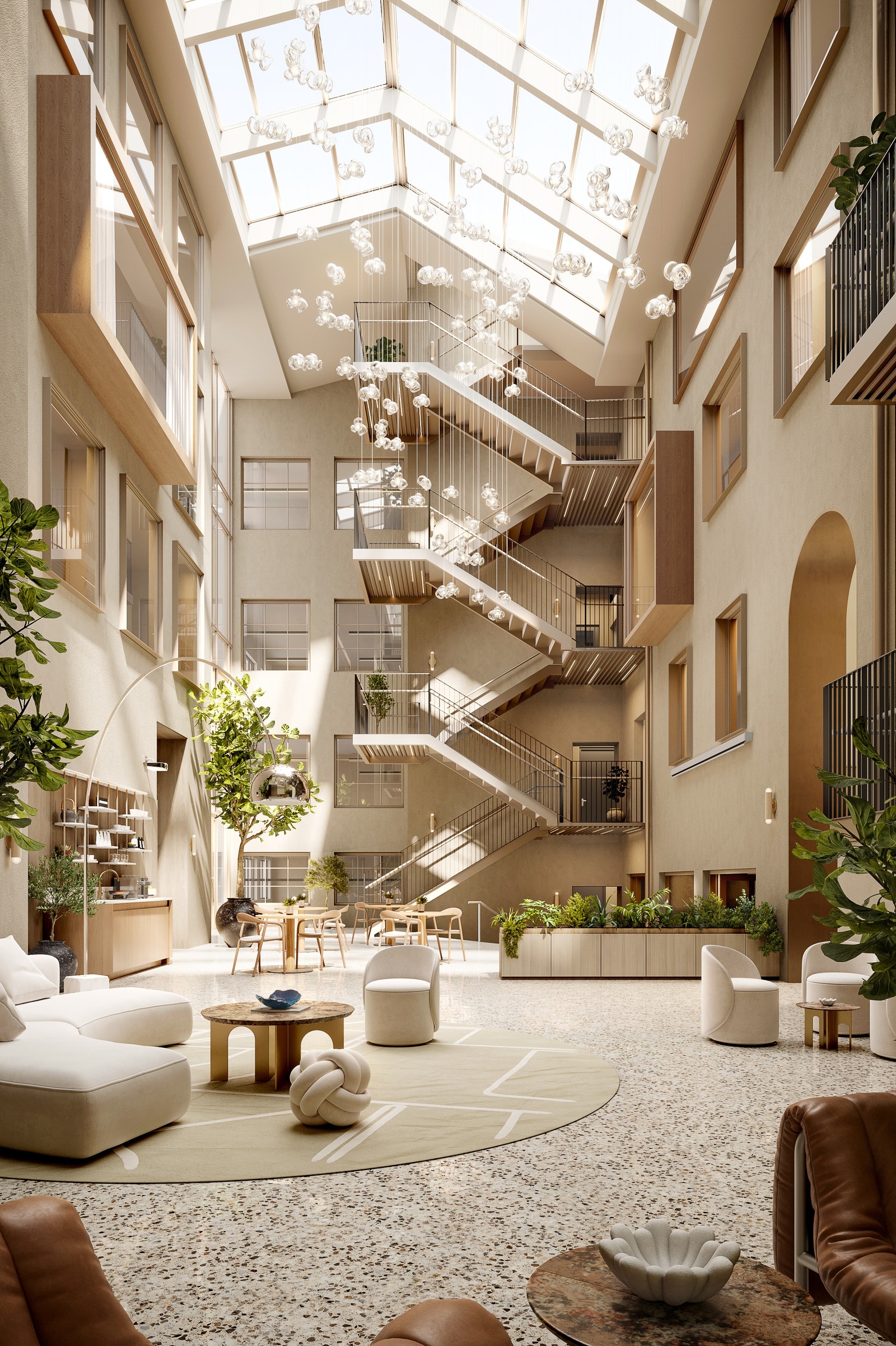 Et luftig og imponerende atrium som vil bli byggets hjerte og naturlige møteplass Galleribilde