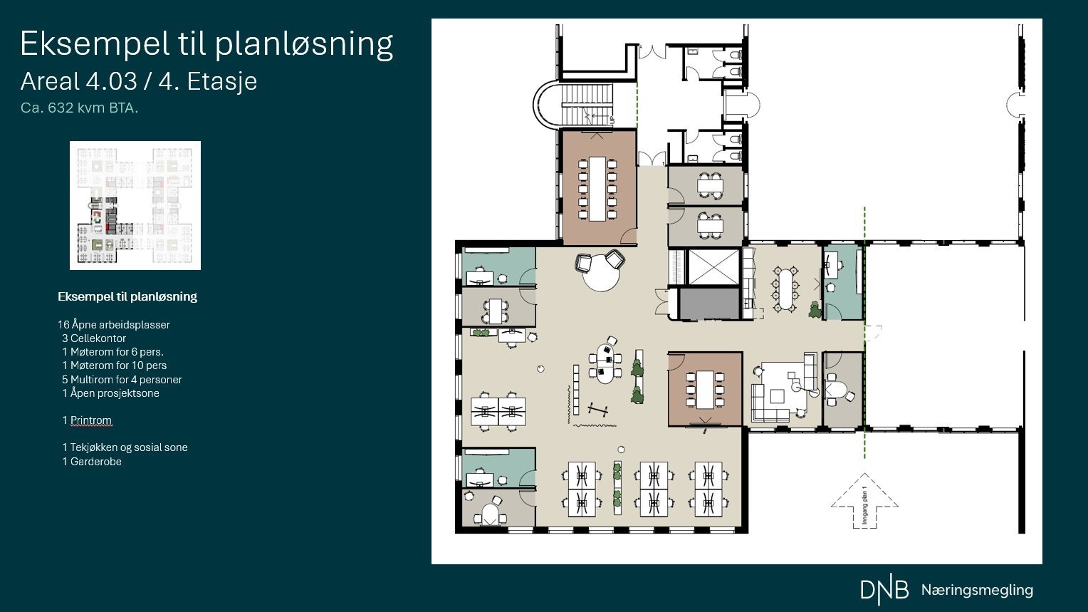 Eksempel ti planløsning 4. etasje. ca. 632 kvm BTA. Galleribilde