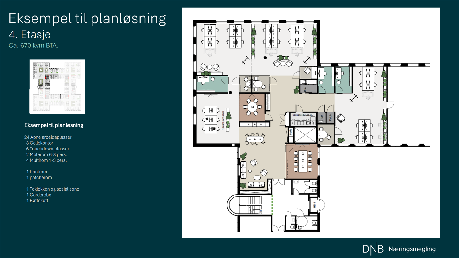 Eksempel til planløsning 4. Etasje. Ca. 670 kvm BTA. Galleribilde