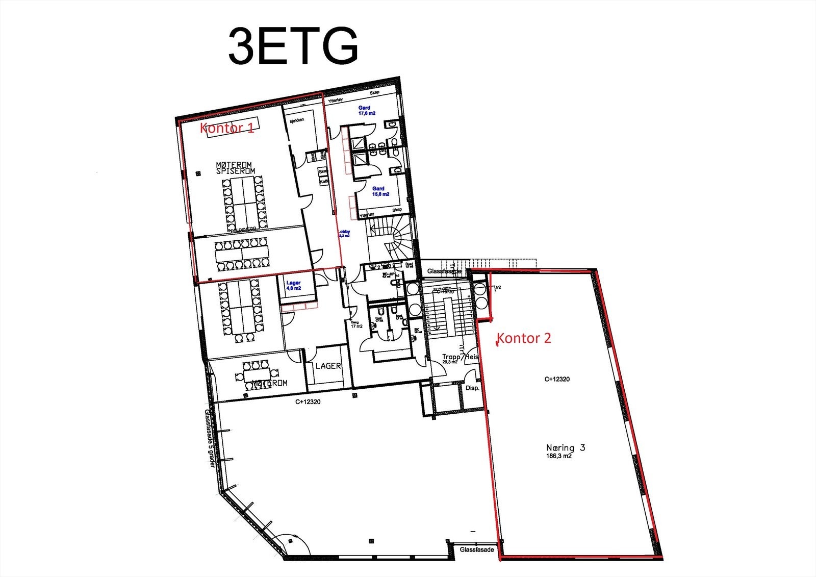 Tegning 3. etasje. Galleribilde