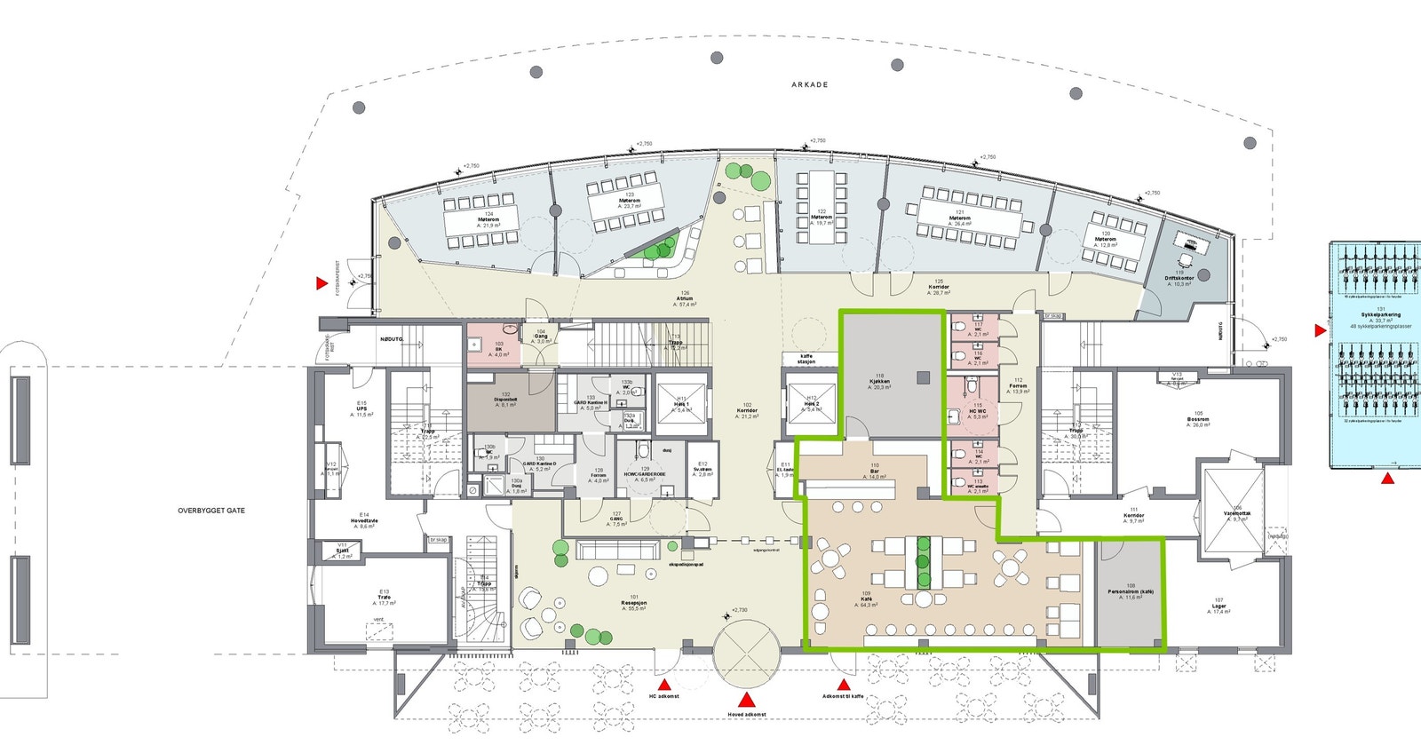 Det aktuelle lokale er markert i tegningen Galleribilde
