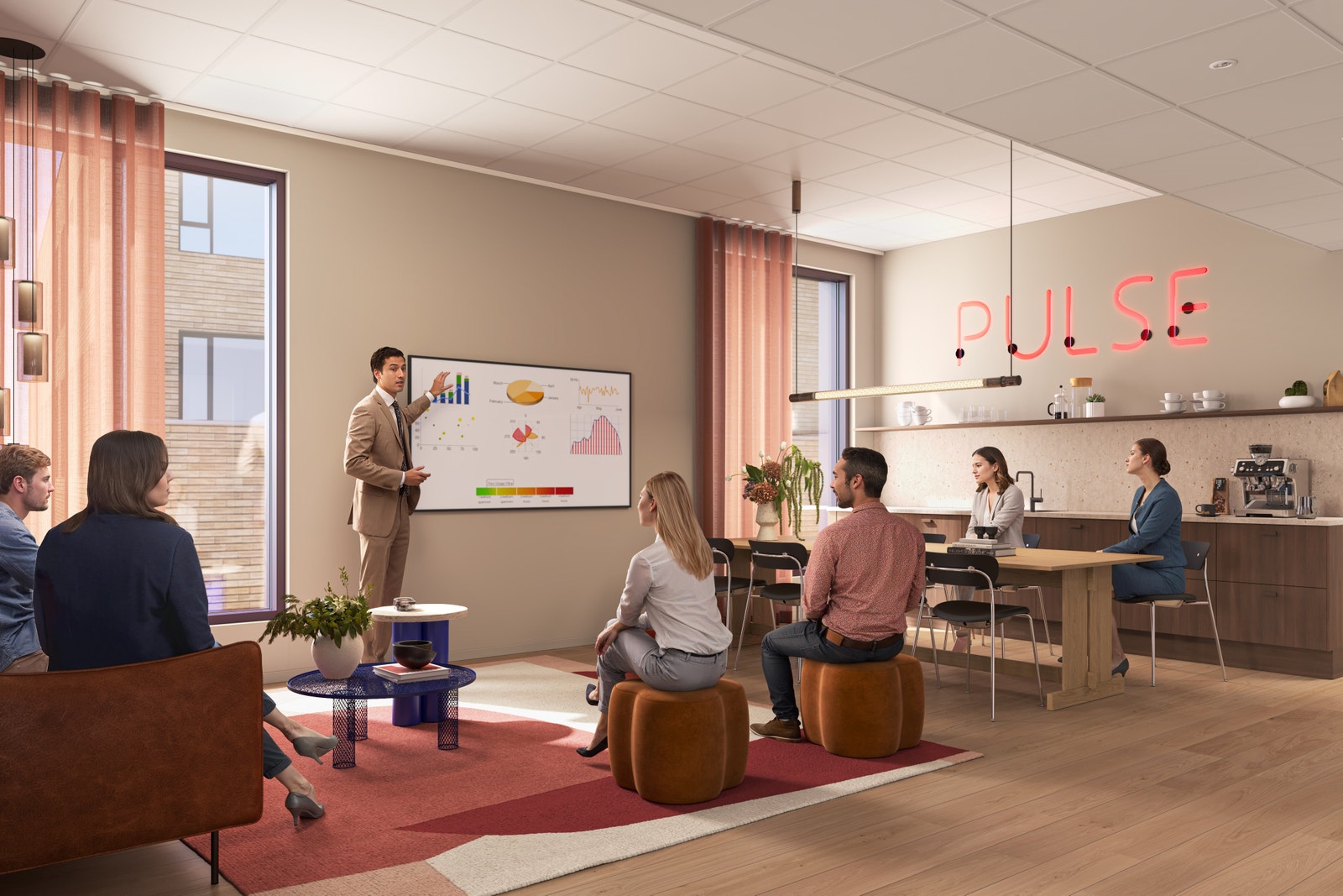 Co-worken blir selve hjertet av Drammen Helsepark – et levende miljø hvor gründere, forskningsprosjekter og mindre avdelingskontorer får sitt naturlige hjem. Galleribilde