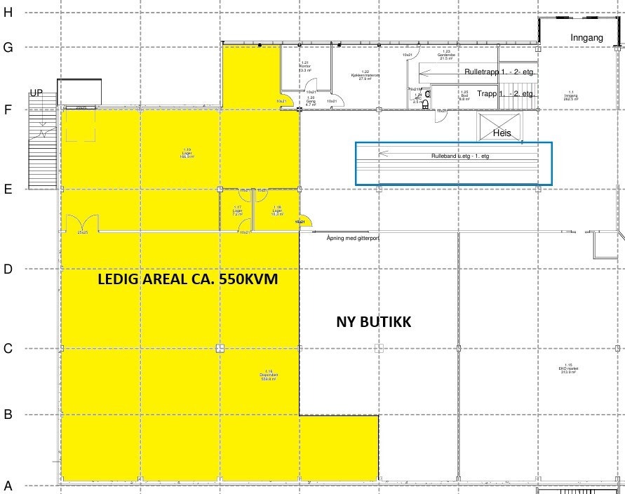 Ledig areal i 1 ste etasje med egen inngang for lager med rampe og muligheter for egen inngang/utgang eller kontorer i nordre del. Galleribilde