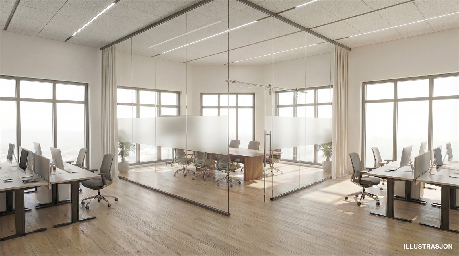 Digital renovering - bildene er laget som illustrasjon av det faktiske arealet og lokalet. Lokalet er i dag tomt og kan skreddersys. Galleribilde