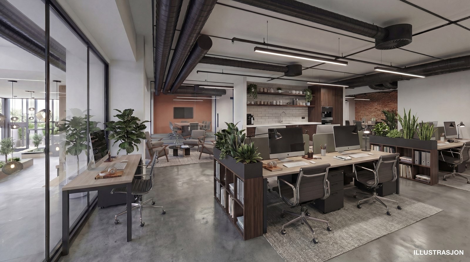 Digital renovering - bildene er laget som illustrasjon av det faktiske arealet og lokalet. Lokalet er i dag tomt og kan skreddersys. Galleribilde