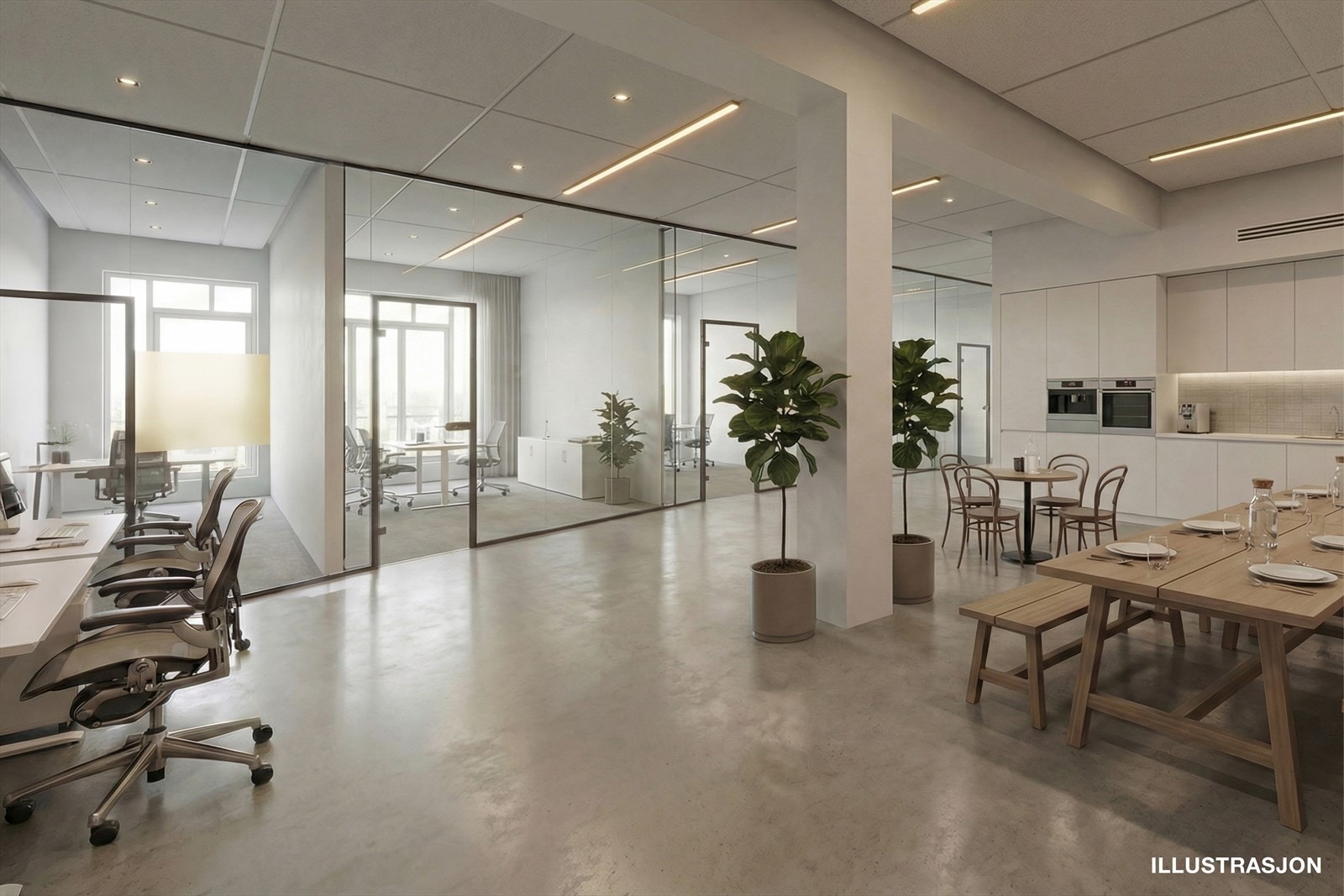 Digital renovering - bildene er laget som illustrasjon av det faktiske arealet og lokalet. Lokalet er i dag tomt og kan skreddersys. Galleribilde