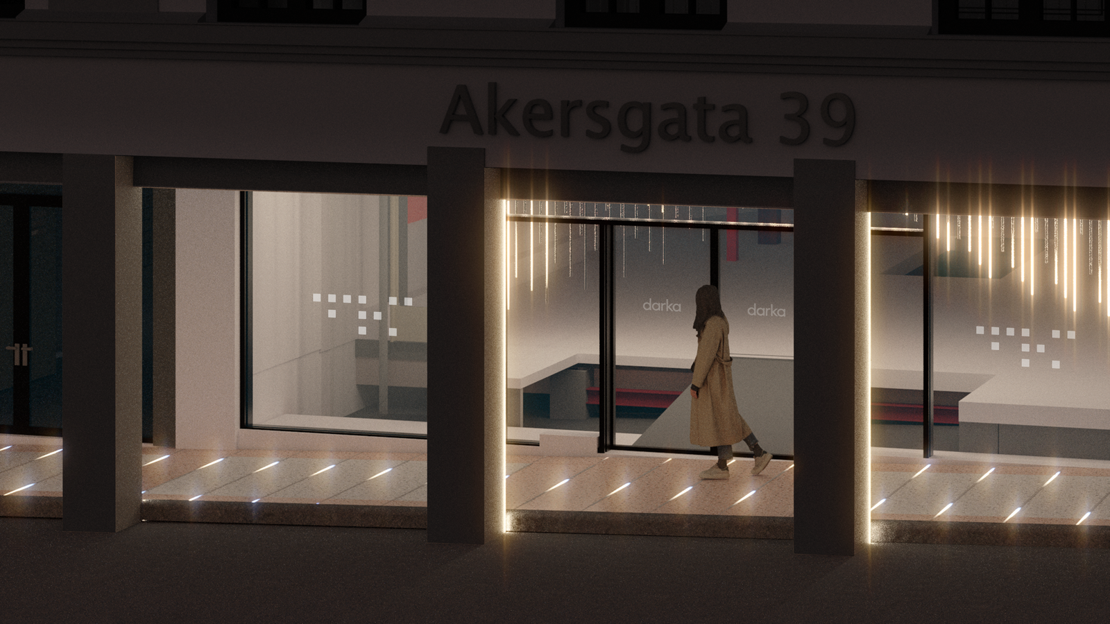 Svalgang utenfor hovedinngang skal oppgraderes med ny belysning Galleribilde