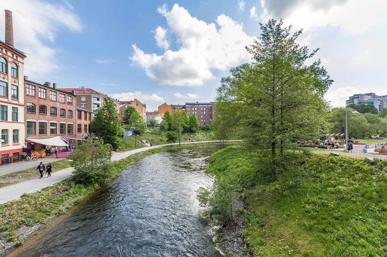Akerselva renner gjennom Vulkan, og byr på fine tur muligheter. Det er også restauranter og kafeer oppover hele elven frem til Nydalen. Galleribilde