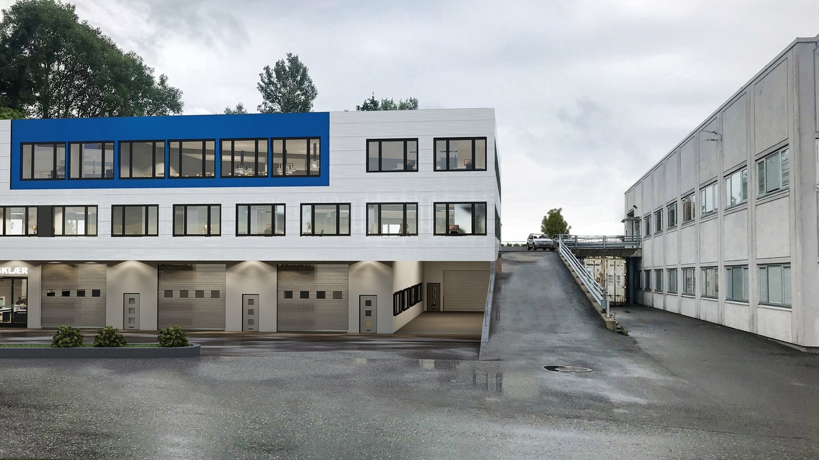 Espehaugen04.jpgNytt kombinasjonsbygg til handel, produksjon, verksted, lager, kontor mm BTA ca. 4 262 m² fordelt over 3 etasjer.