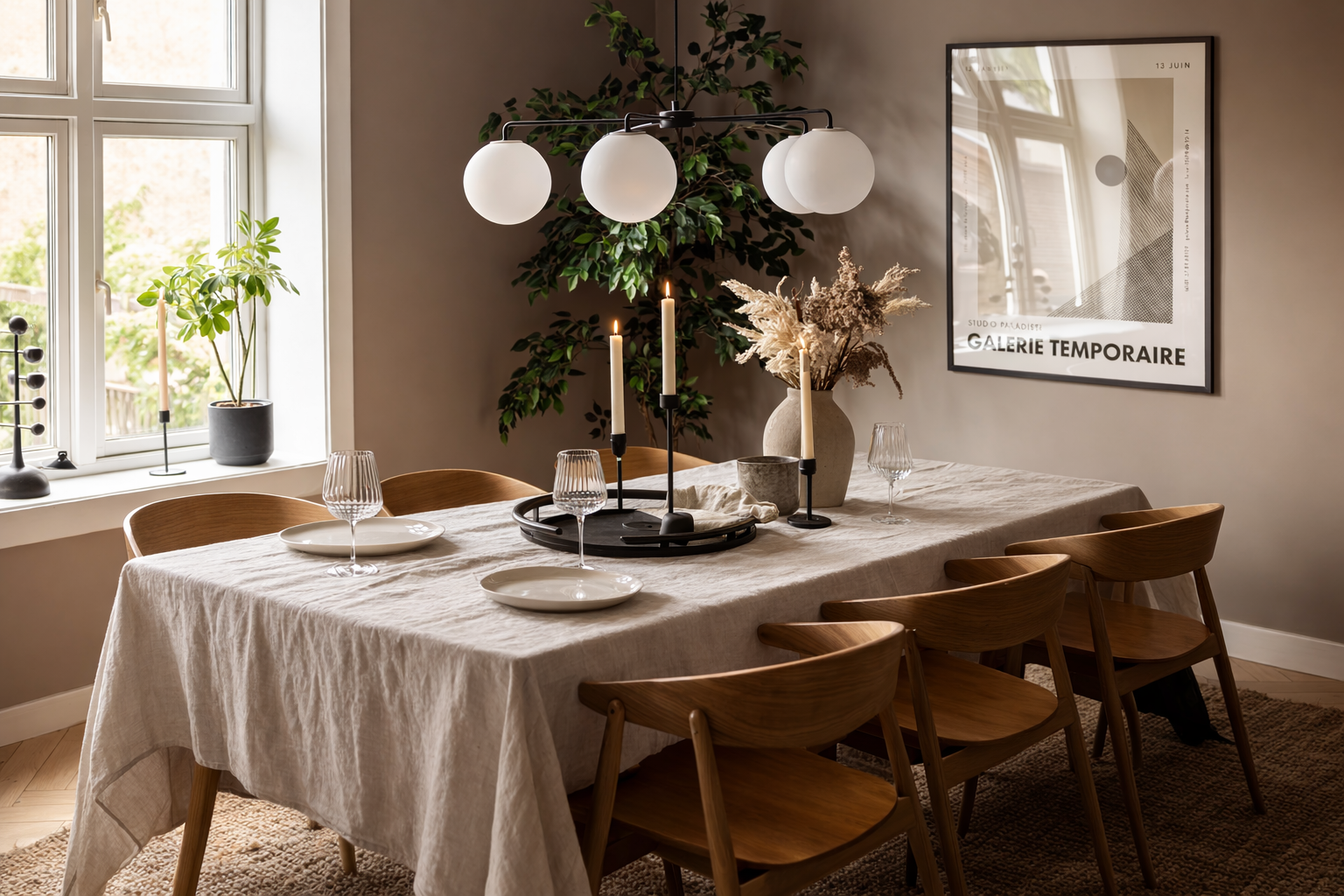 God plass til stort spisebord på kjøkkenet Galleribilde