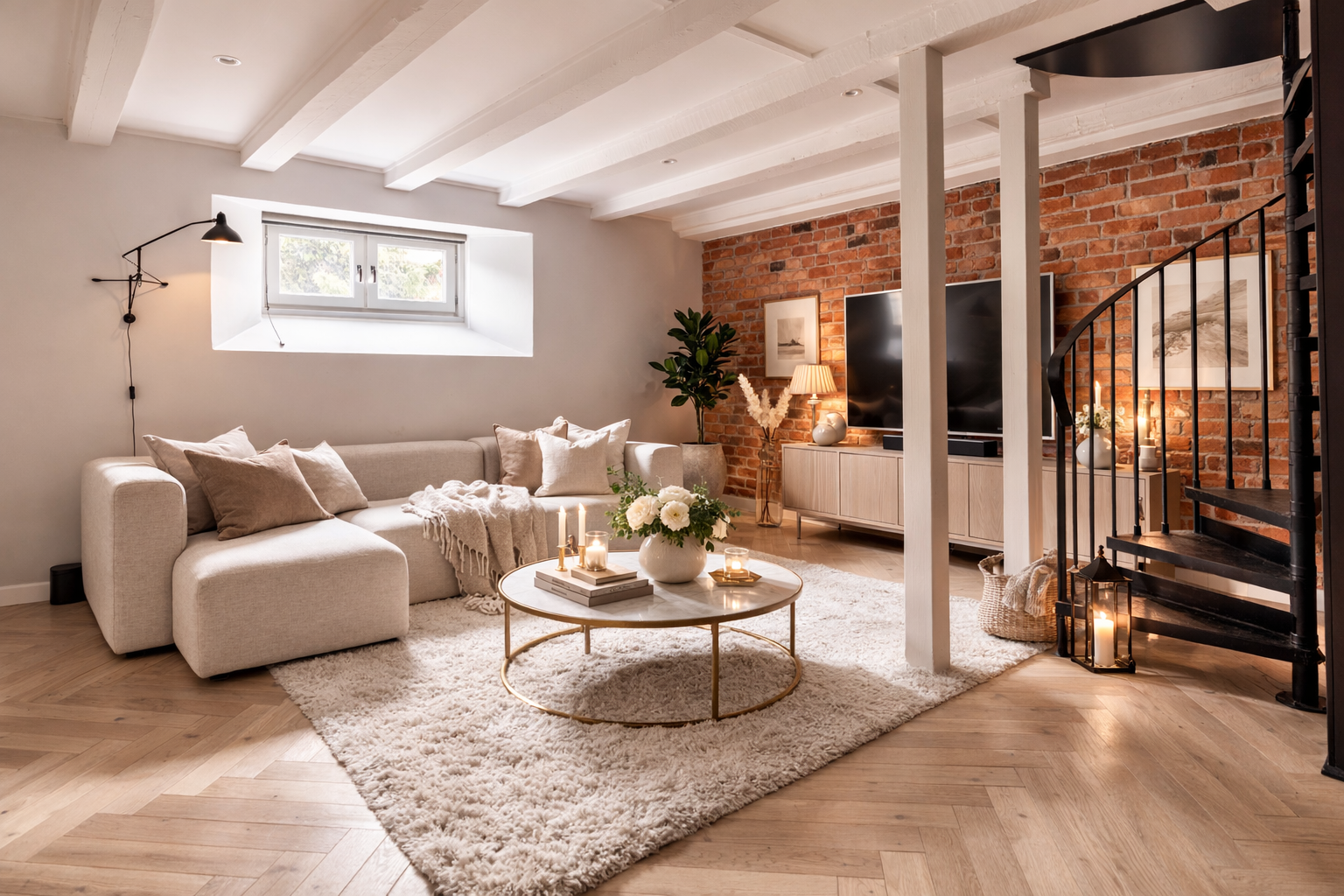 I underetasjen venter en koselig og innbydende kjellerstue med vedovn. digitalt stylet Galleribilde