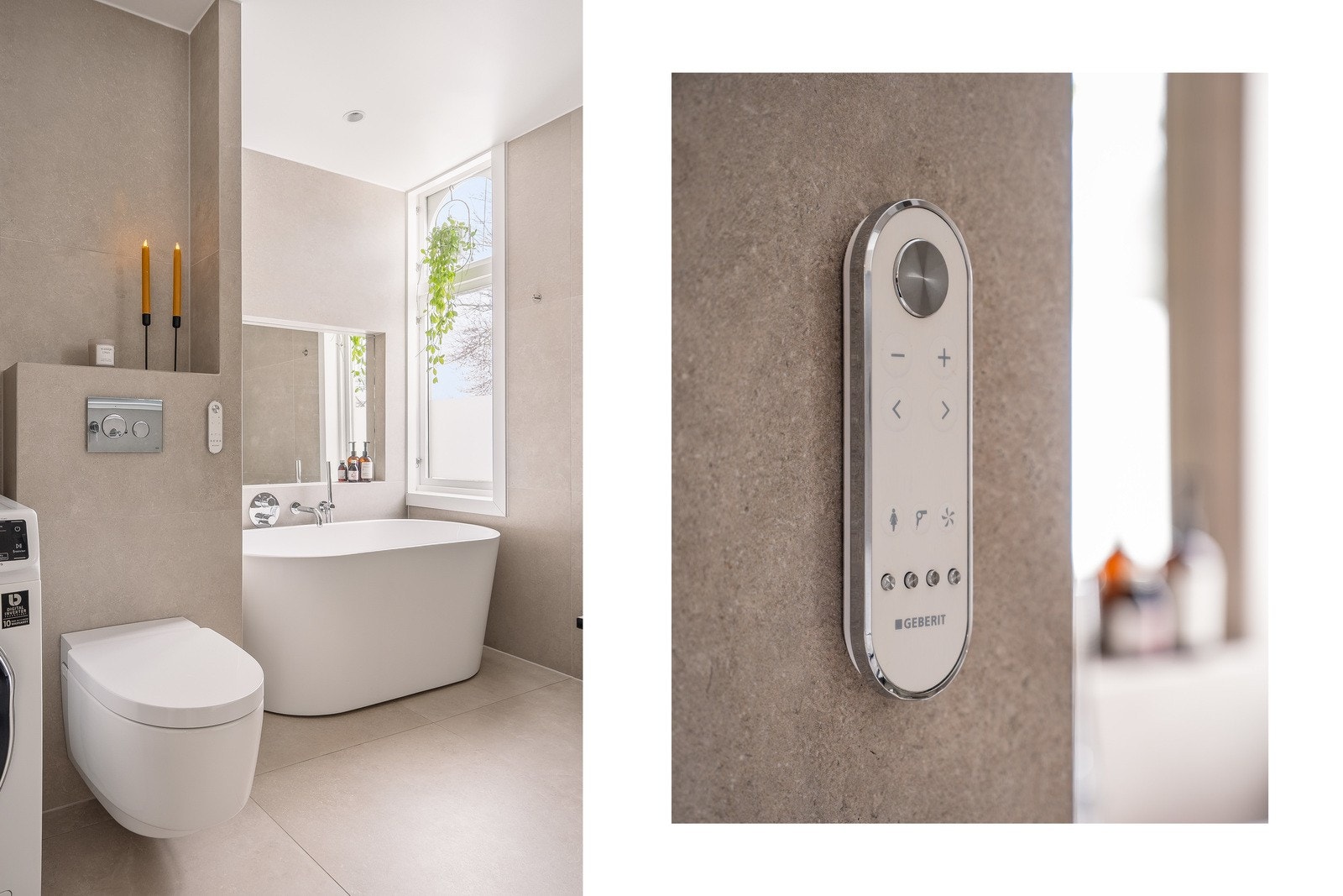 Moderne og funksjonelle løsninger preger det oppgraderte badet. Veggmontert toalett fra Geberit. Galleribilde