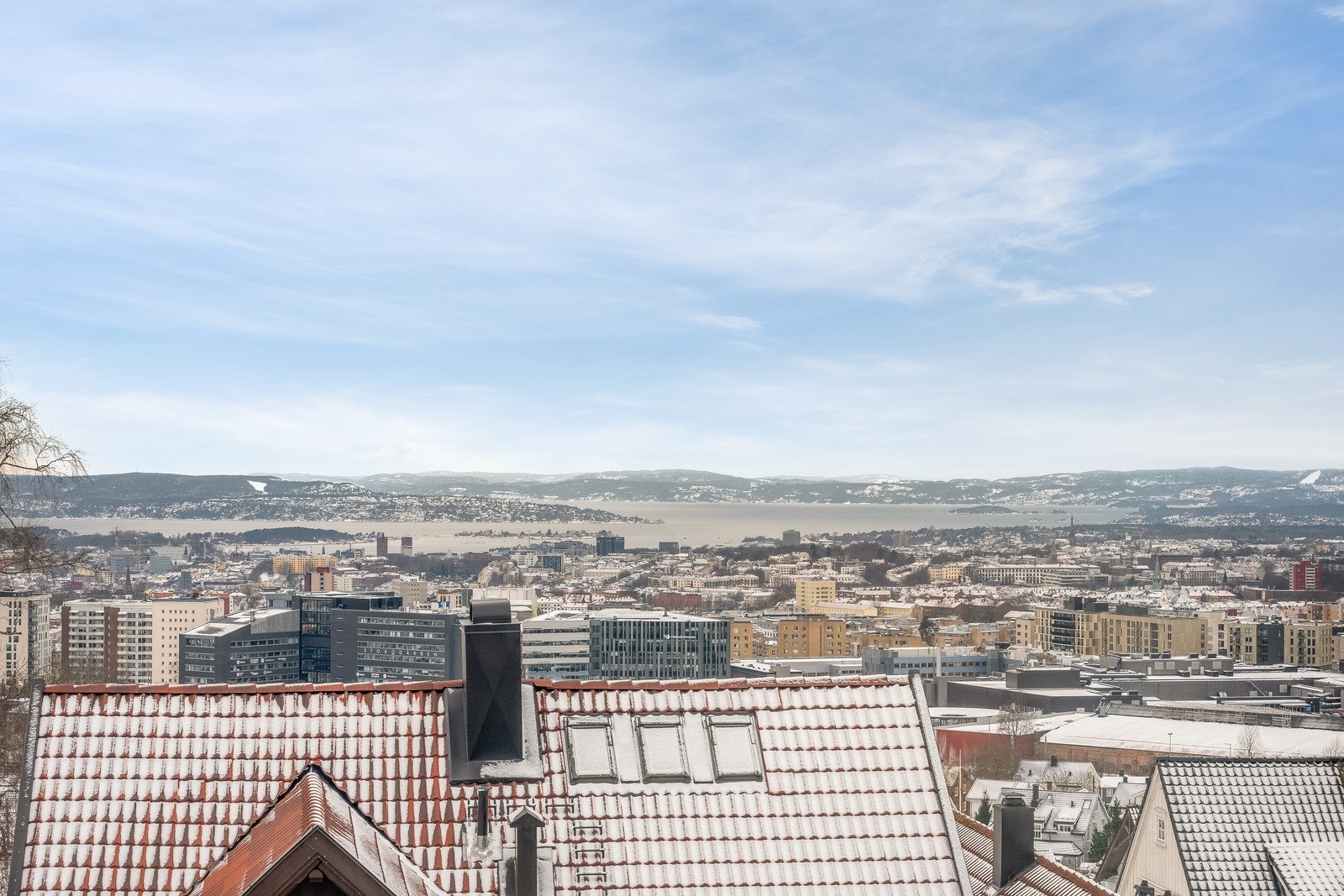 Fra boligen har man en åpen og vidstrakt utsikt over byen og Oslofjorden. Galleribilde