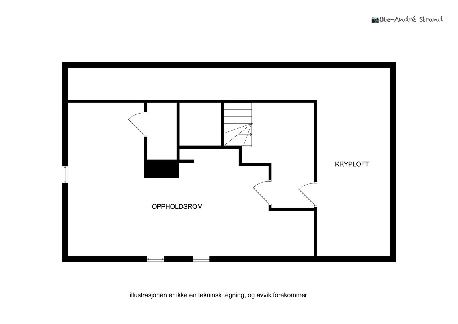 Planskisse for loftsetasjen | Etasjen har et målbart areal på 14 m² og et samlet gulvareal på 37 m² Galleribilde