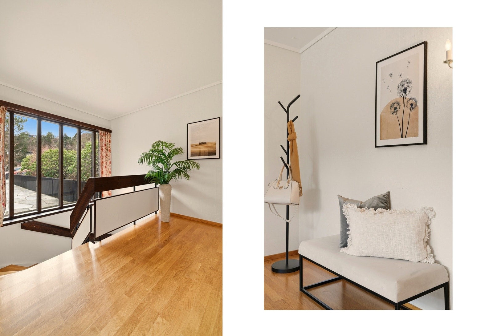 Fra hallen er det trappesats ned til underetasjen og dør til trapperom for tilkomst til loftsetasjen Galleribilde