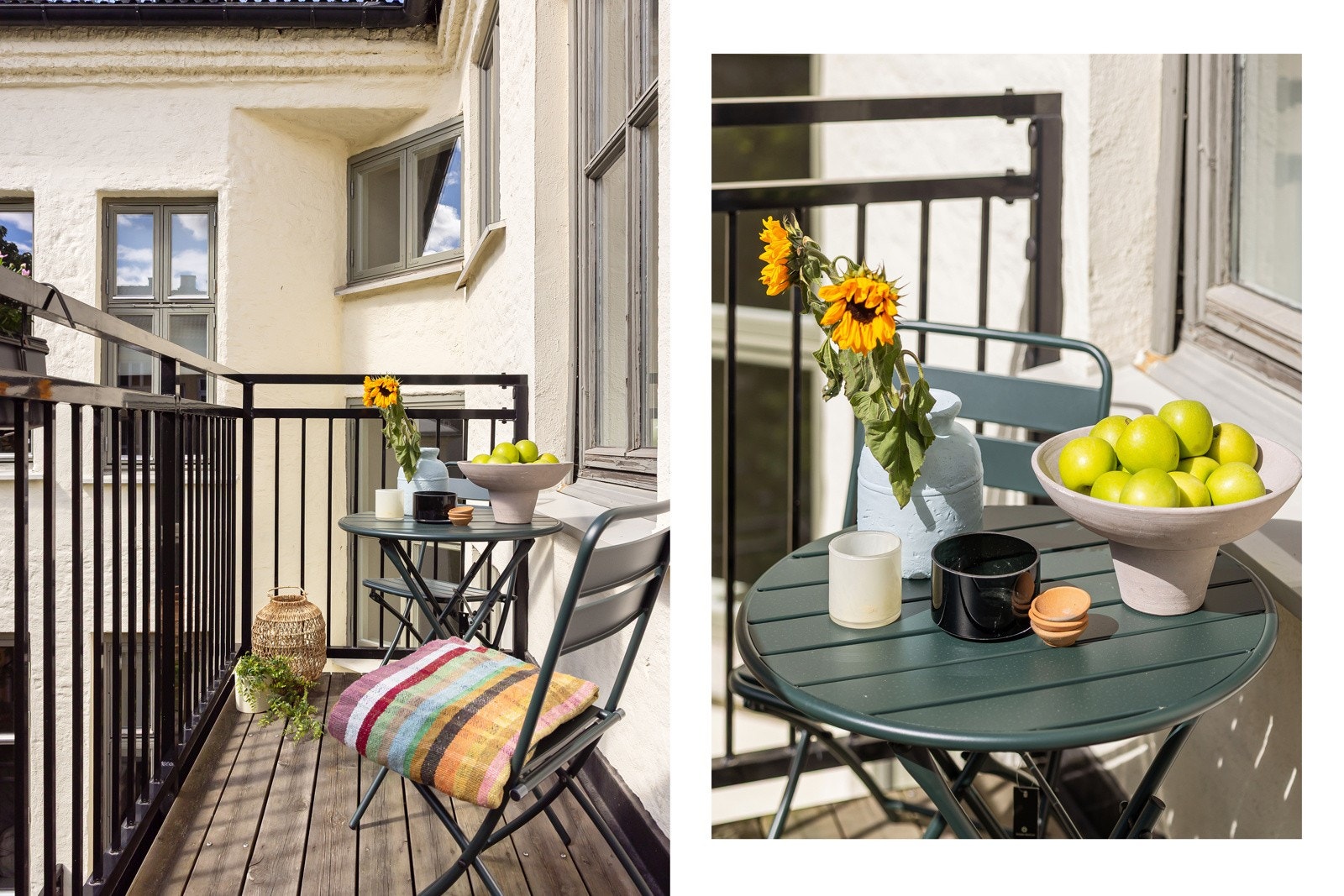 Balkongen er bygget i 2017 med plass til en hyggelig, liten sittegruppe og øvrig innredning. Galleribilde