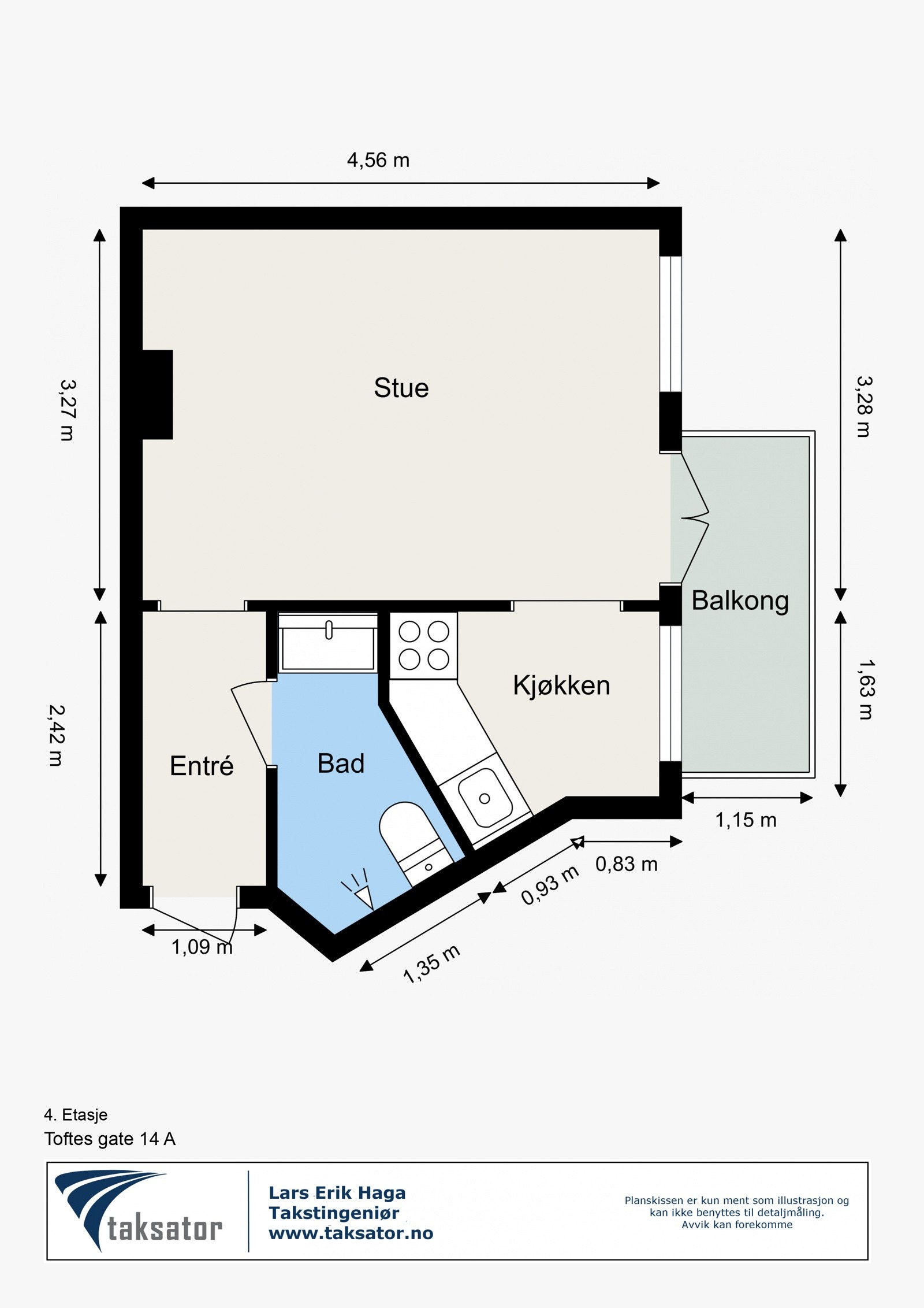 Plantegning - høyt, fritt og skjermet i 4. etasje. Galleribilde