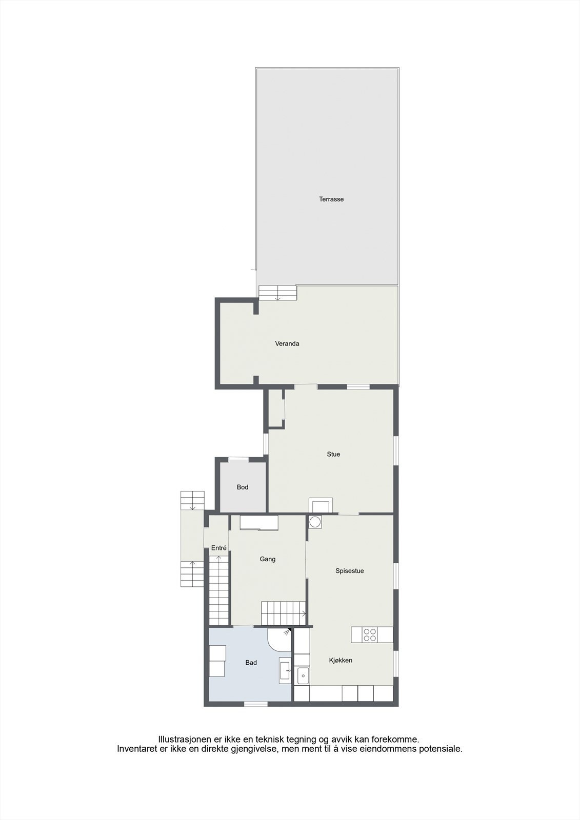 Første etasje har en sosial og åpen planløsning som binder kjøkken, spisestue og stue sammen. Galleribilde