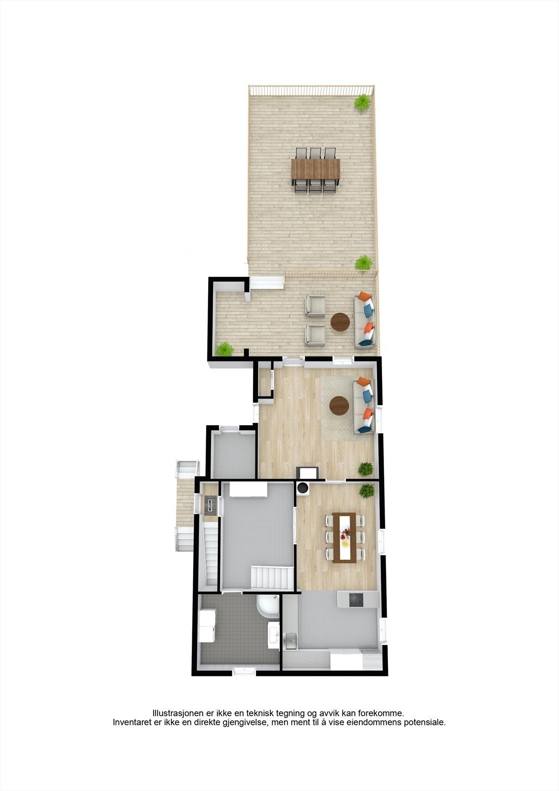Illustrasjonen er ikke en teknisk tegning og avvik kan forekomme. Inventaret er ikke en direkte gjengivelse, men ment til å vise eiendommens potensiale. Galleribilde