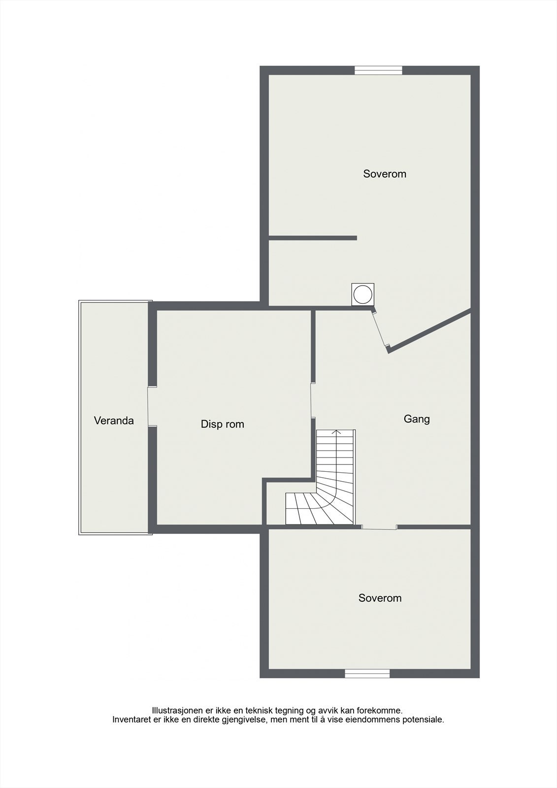 Loftsetasjen rommer en loftstue og tre av boligens totalt seks soverom. Galleribilde
