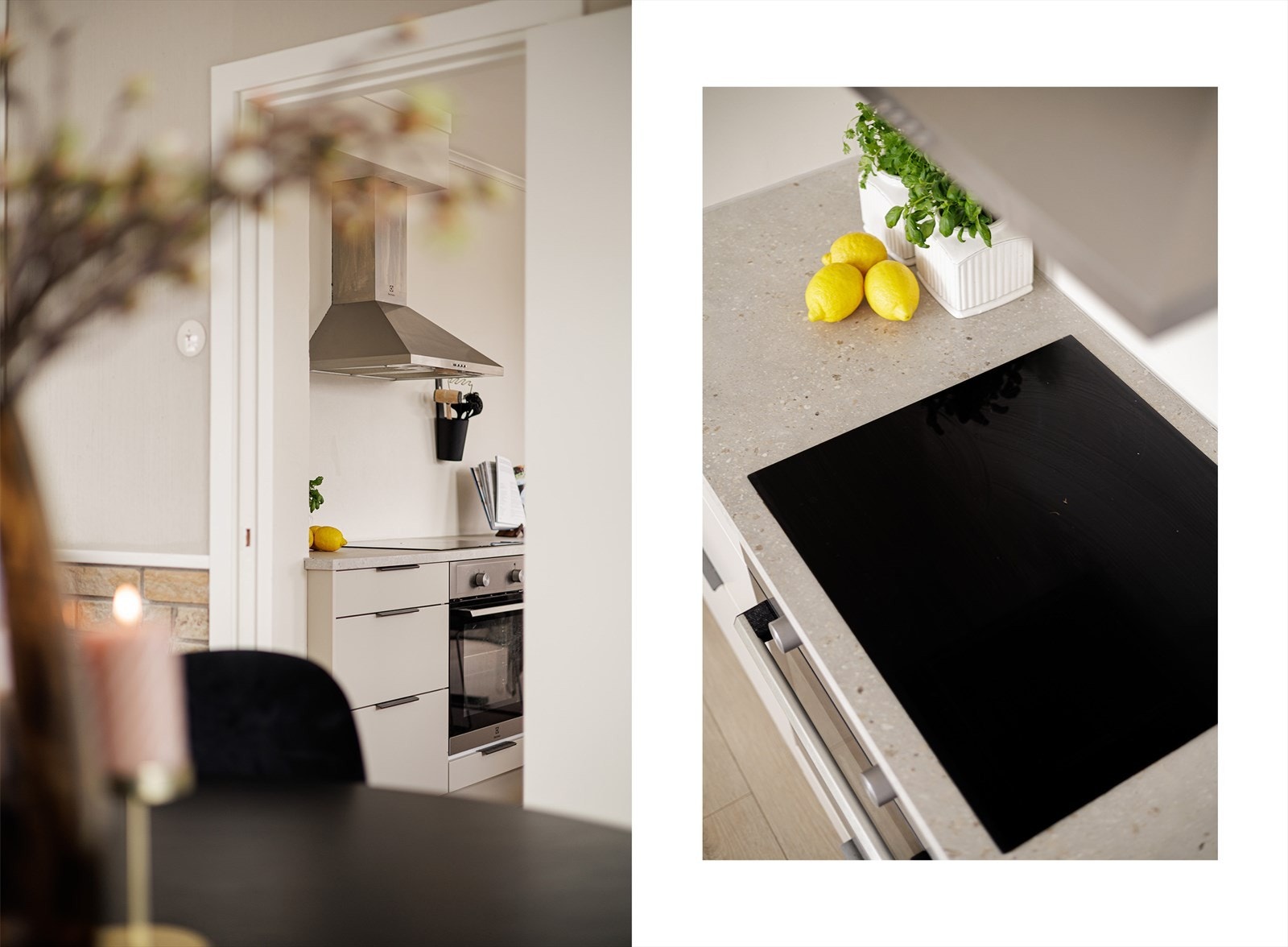 Integrerte hvitevarer som induksjonstopp, stekeovn, oppvaskmaskin og kjøl/frys sørger for både funksjonalitet og et ryddig design. Galleribilde