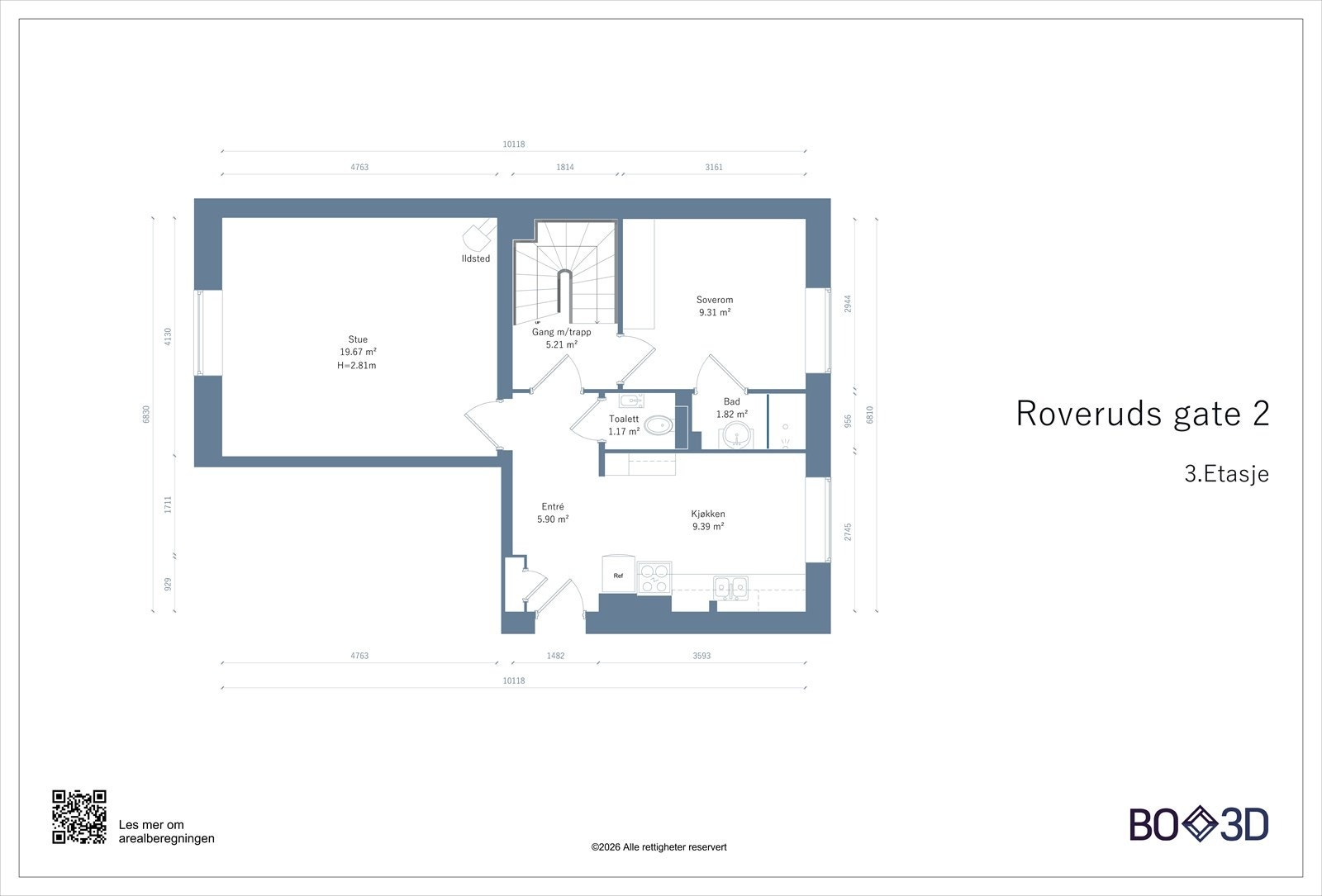 Plantegning etasje 3. Galleribilde