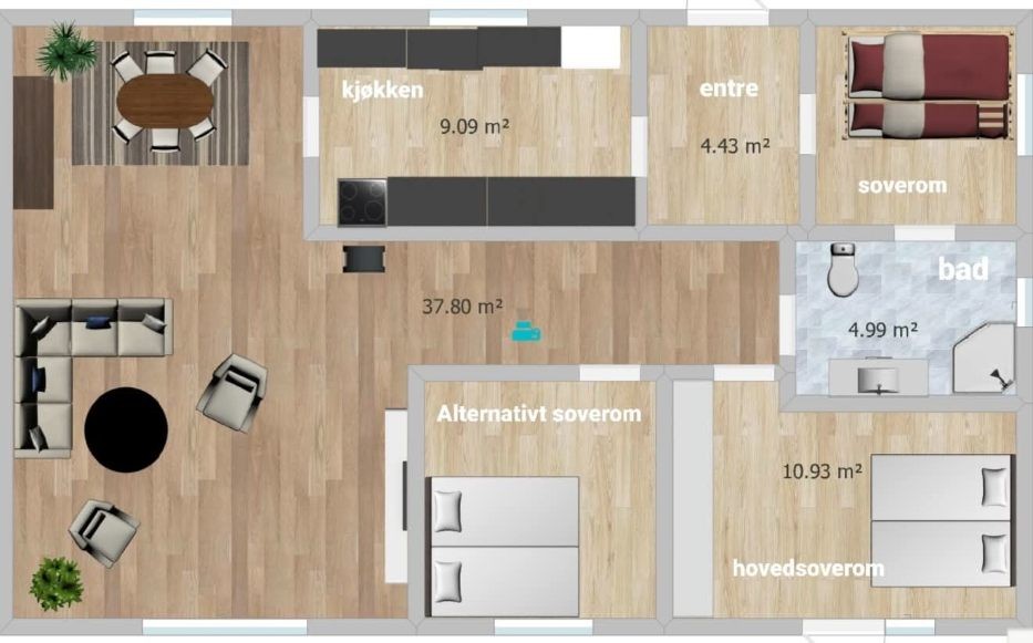 Alternativ plantegning fra selger - hovedetasjen, ekstra soverom. Alternativ 1 etasje(ikke oppmålt), Galleribilde