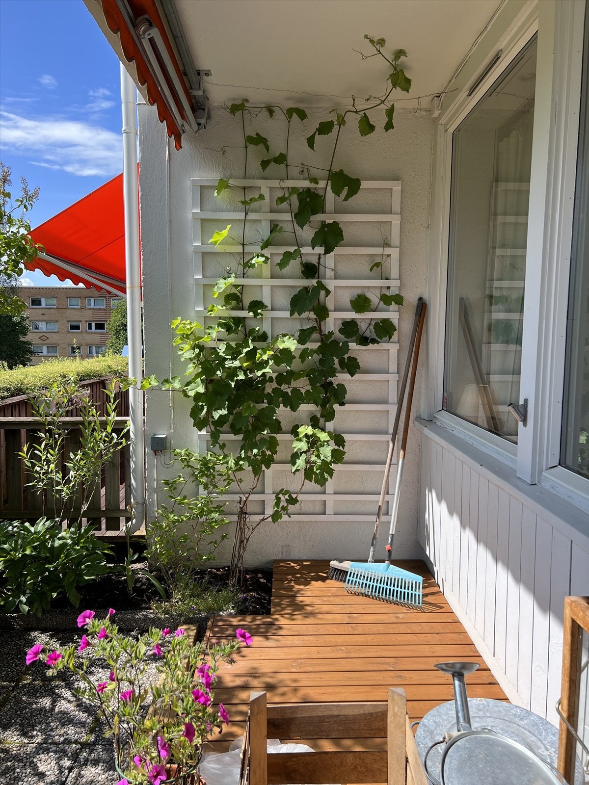 Uteplassen har to blomsterbed hvor du kan plante flere grønne vekster eller lage en flott kjøkkenhage Galleribilde