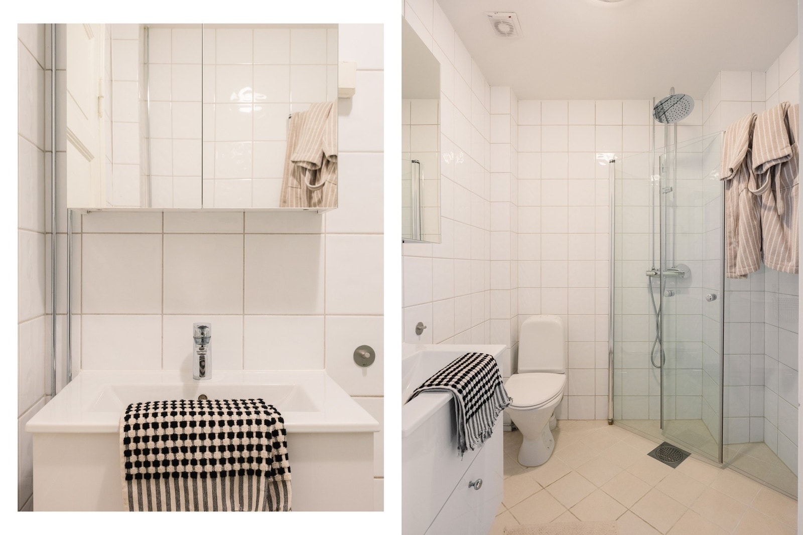 Fra entréen er det adkomst til ett av leilighetens to baderom. Galleribilde