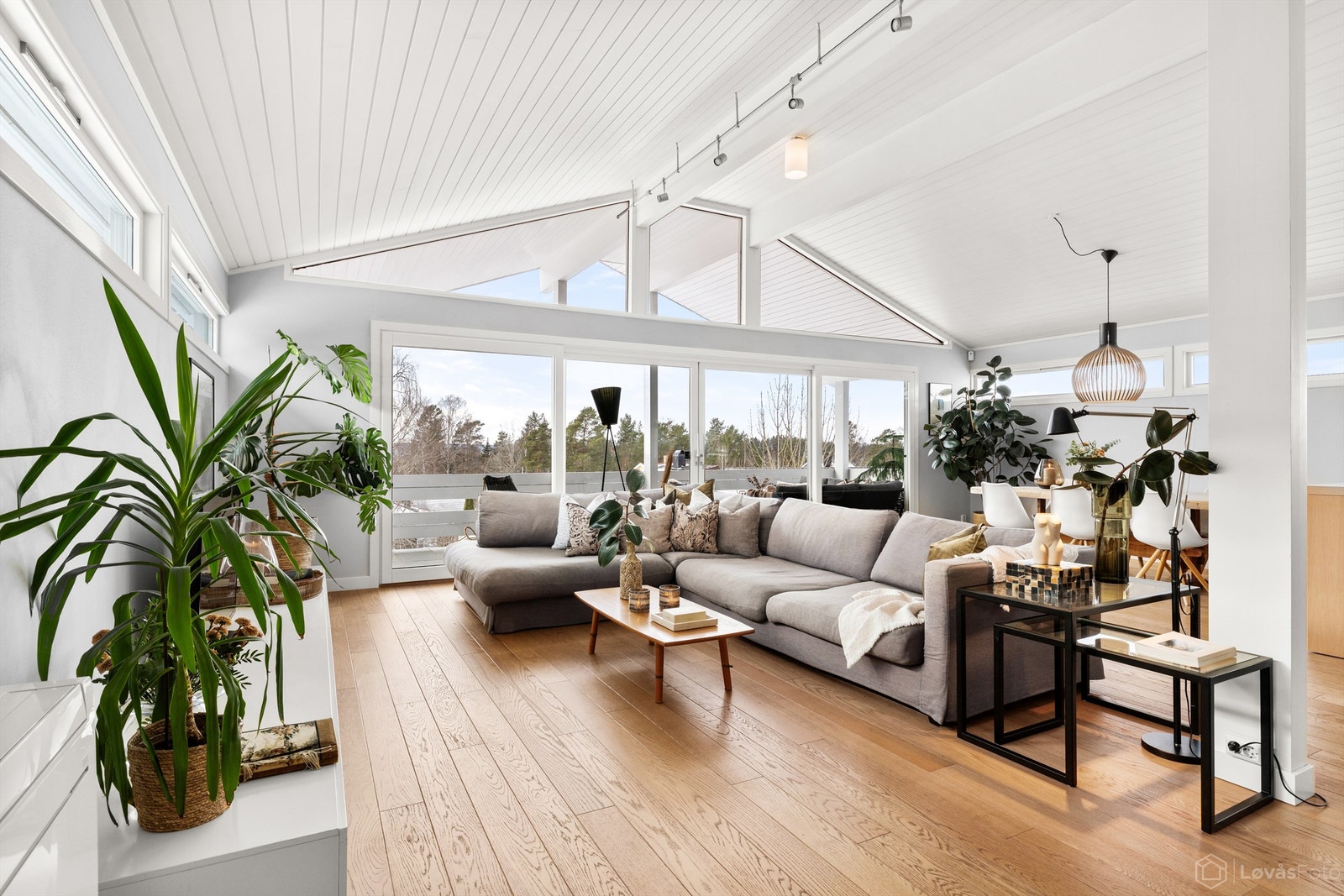 Store vindusflater fra gulv til tak gir rikelig med naturlig lys og en åpen utsikt. Galleribilde