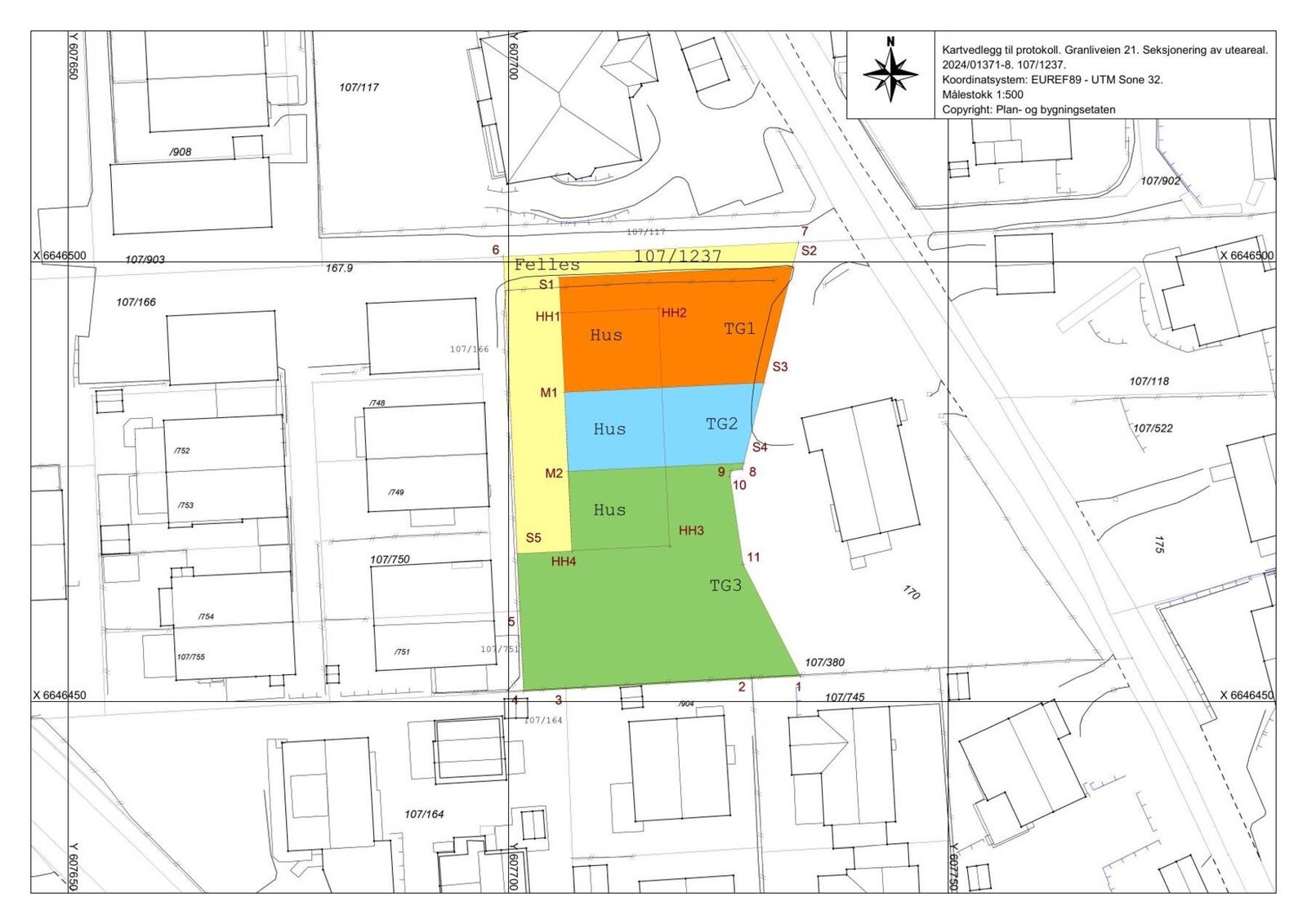 Seksjonering av uteareal og inndeling eiendommen. Galleribilde