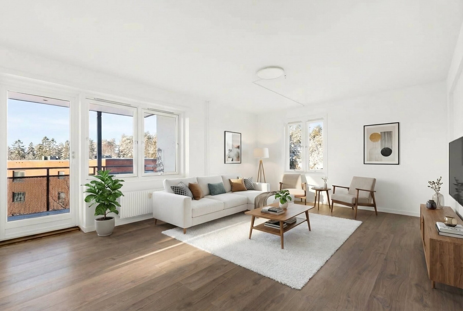 Velkommen til Holmlia Senter vei 20 - Presenteres av Sarvajuthan Mahalingam v/PrivatMegleren! Foto: Alejandro Villanueva (Møblene er virtuelle og er lagt inn ved hjelp av AI) Galleribilde