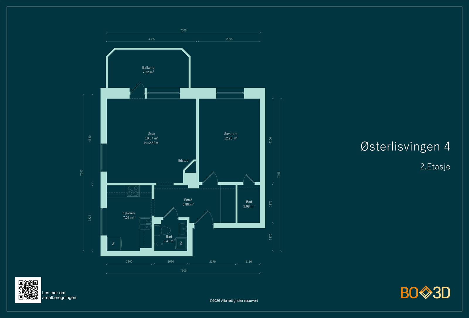 Plantegning. Romslig 2-roms hjørneleilighet. Galleribilde