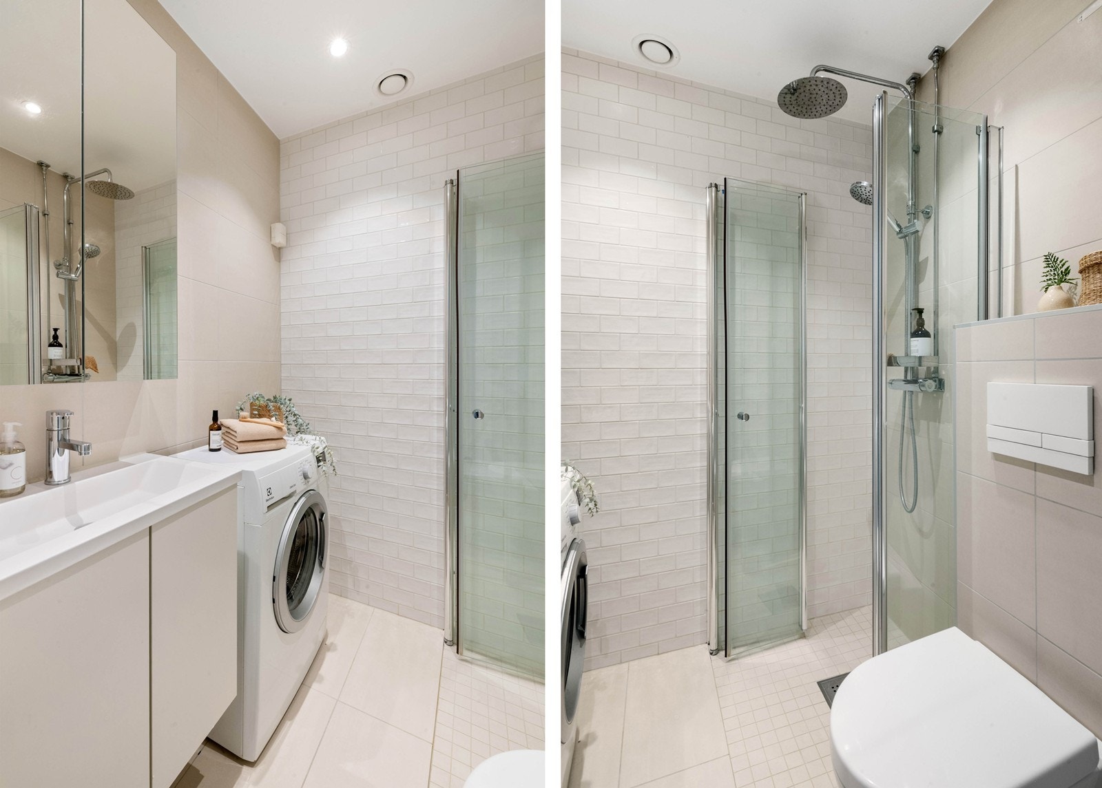 Lyst og pent bad modernisert i 2018 - opplegg for vaskemaskin Galleribilde