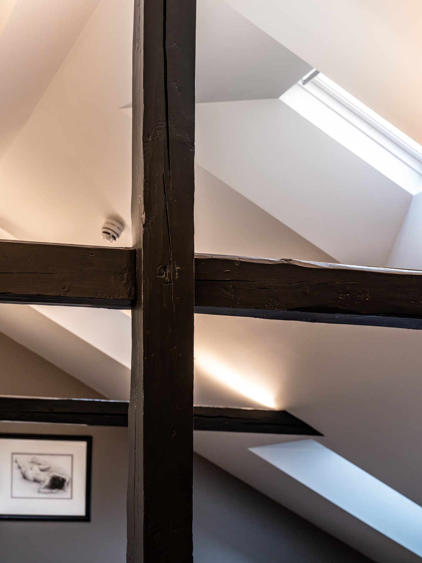 Synlige takbjelker er et gjennomgående element og bidrar til boligens særpreg. Galleribilde