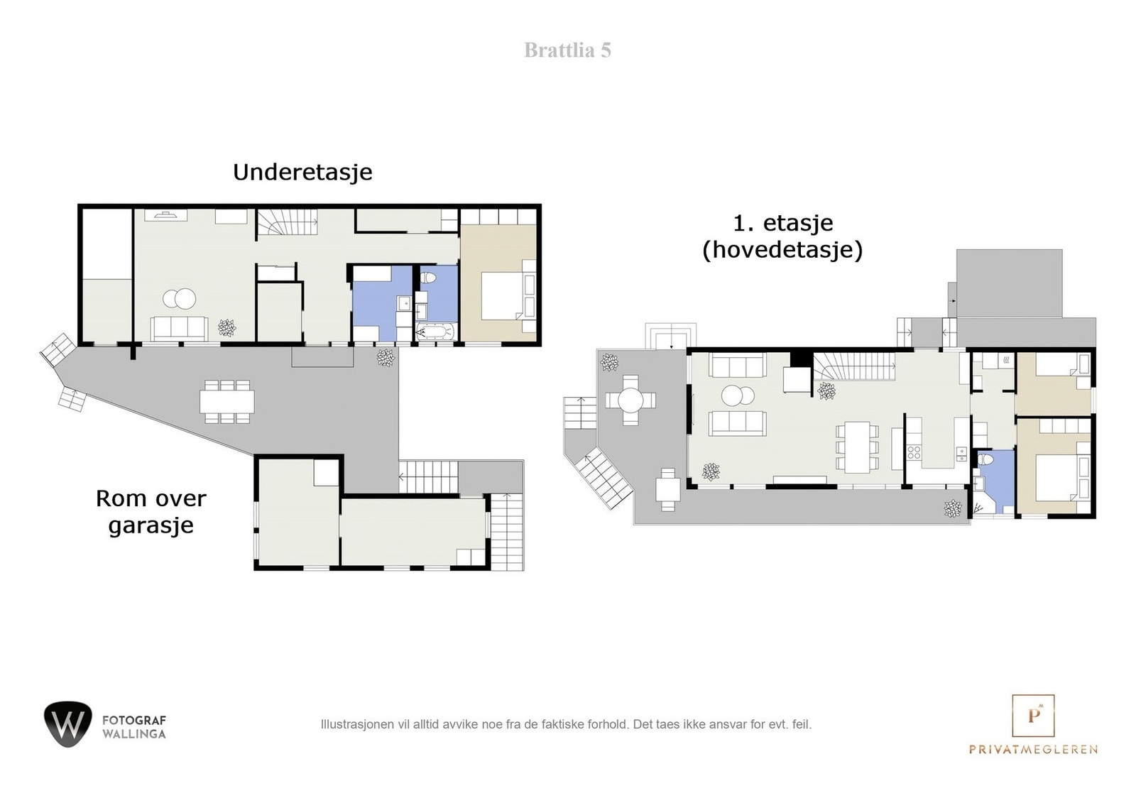 Kombo plantegning over etasjene. Galleribilde