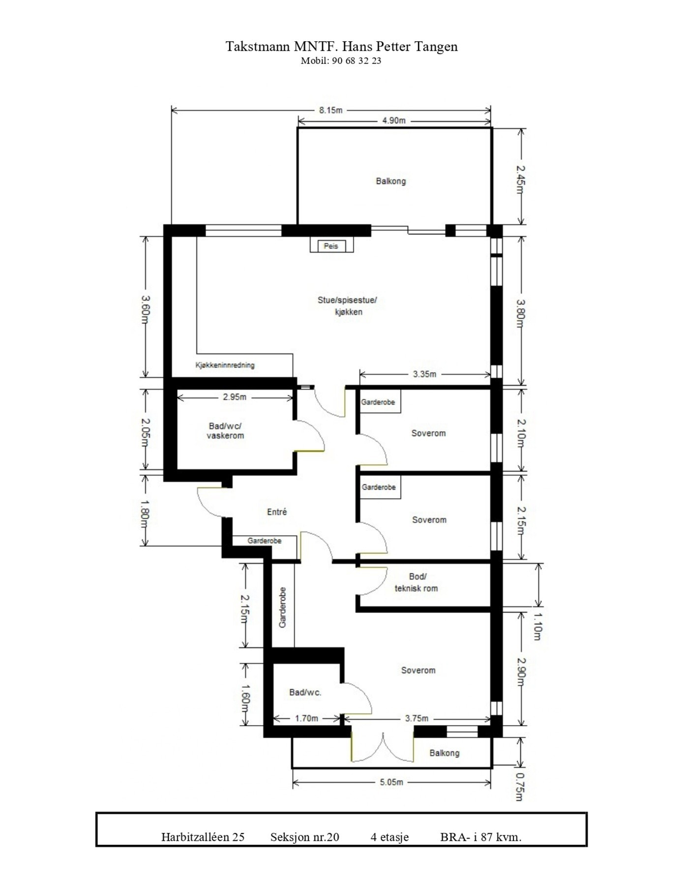 Plantegning - Leiligheten disponerer også en kjellerbod på ca. 5kvm Galleribilde
