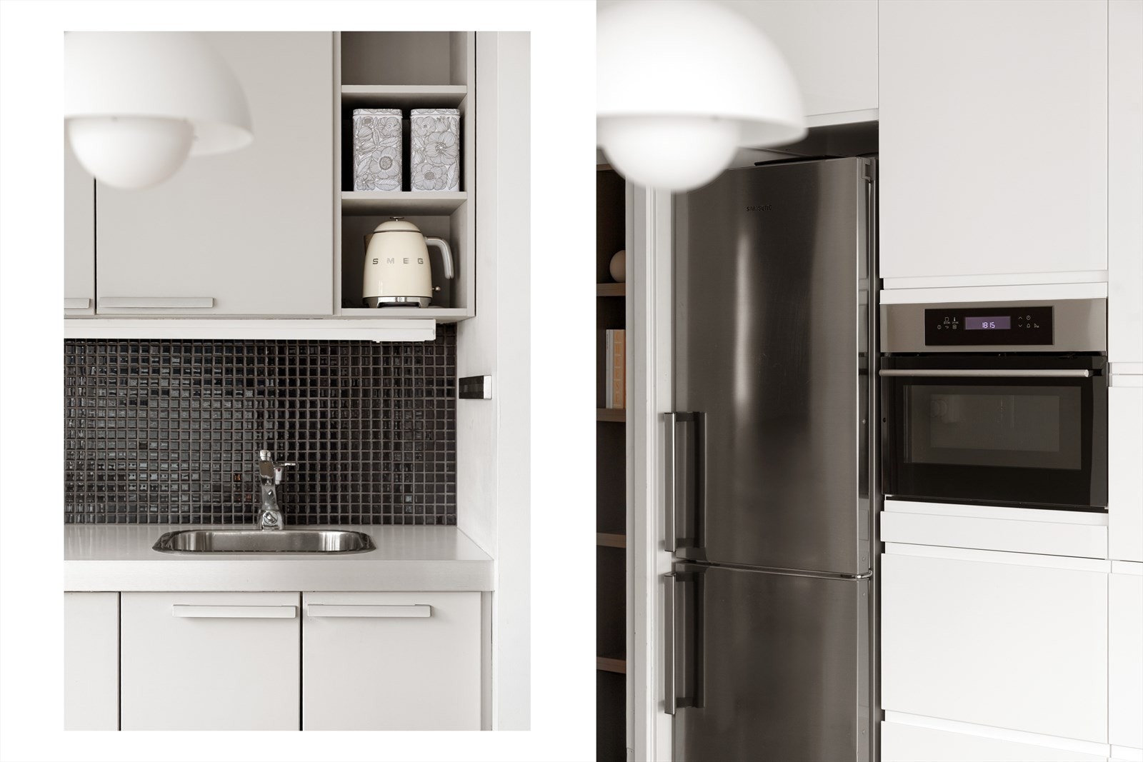 Kjøkkeninnredningen ved kjøleskapet er fra 2018. Kjøleskapet medfølger handelen Galleribilde