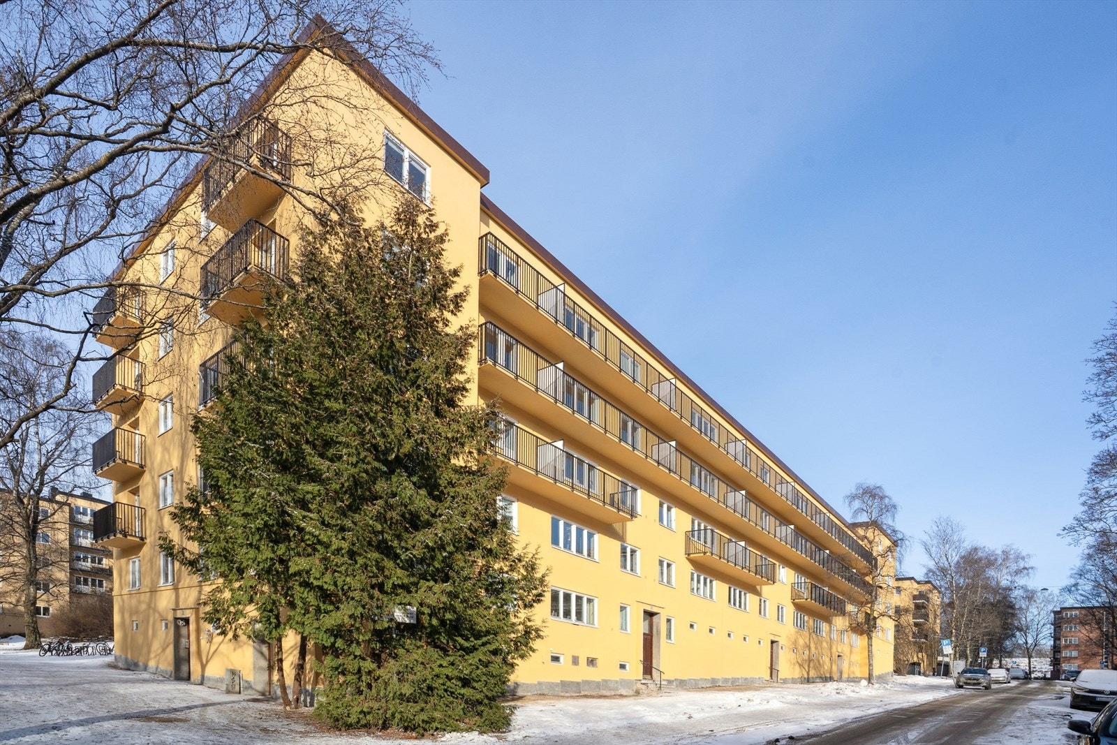 Fredelig og tilbaketrukket område med grøntareal Galleribilde