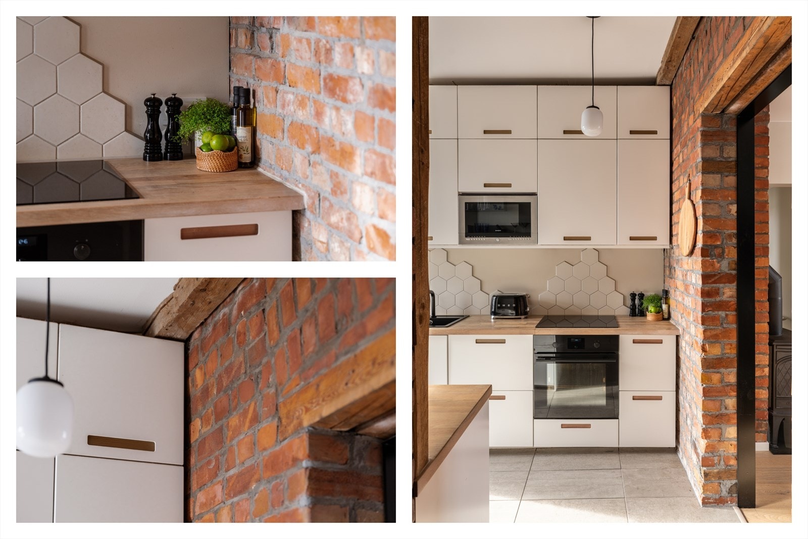 Keramiske fliser mellom over og underskap, heltre benkeplate og smarte løsninger - Her møter det moderne det rustikke Galleribilde