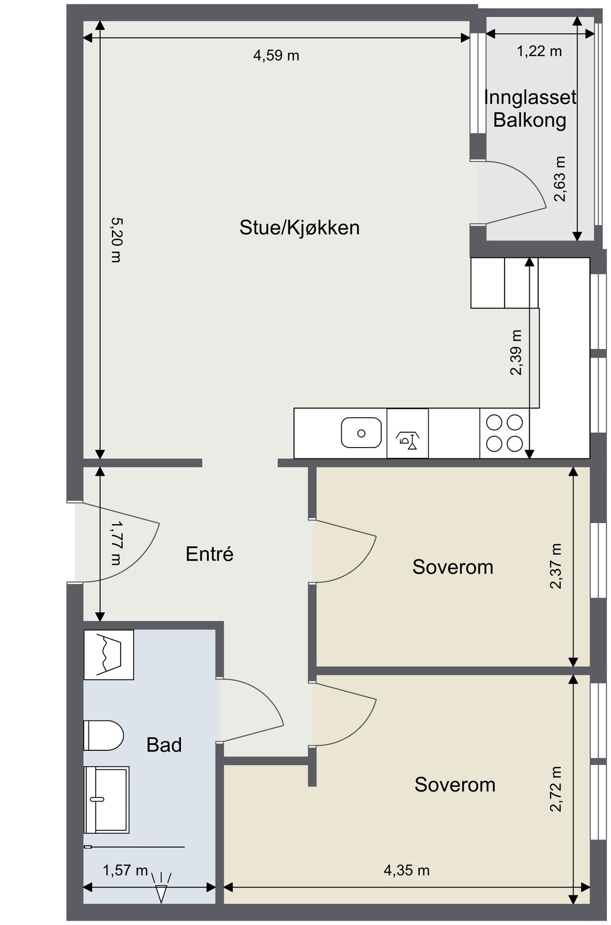 Målsatt plantegning. Galleribilde