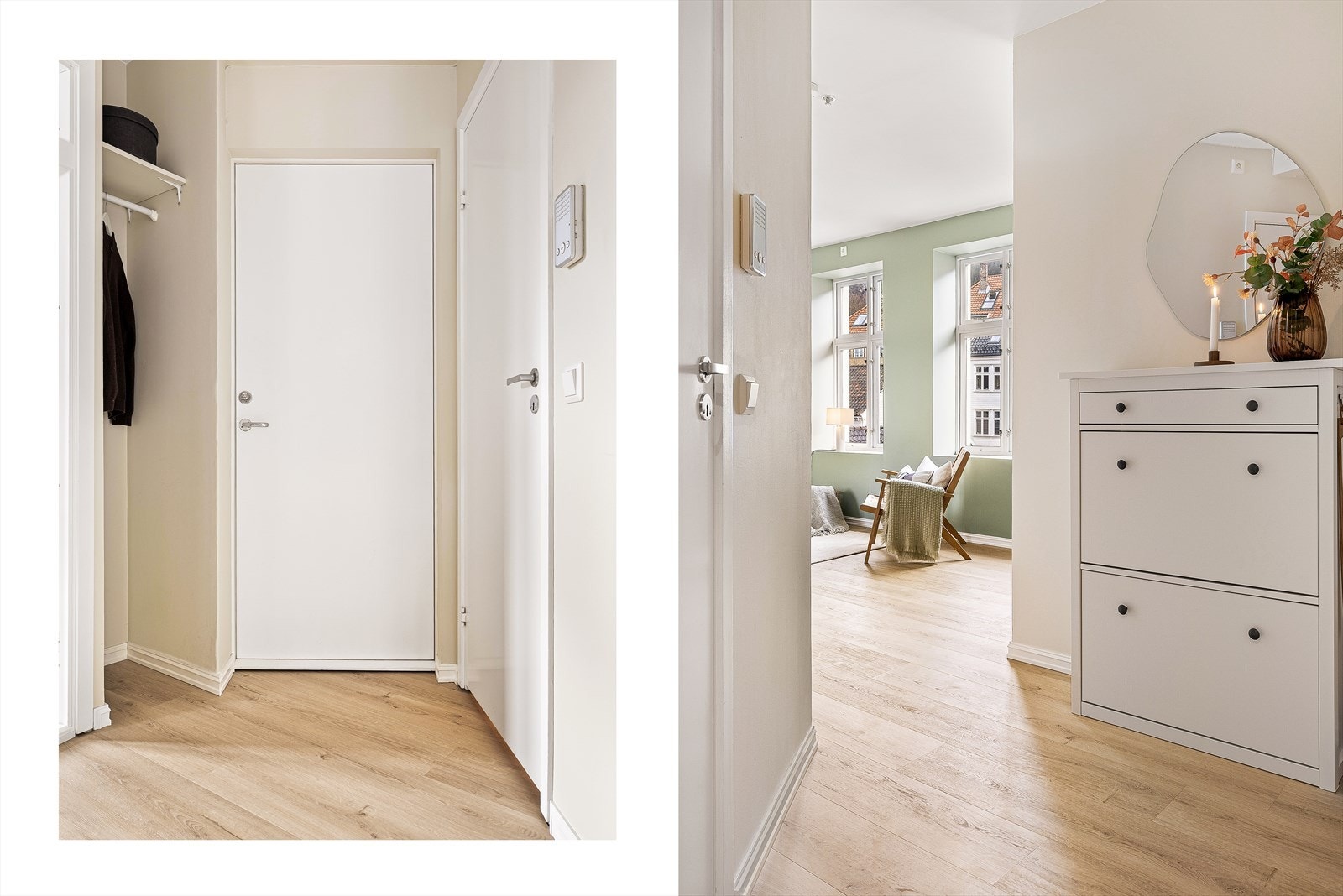 Leiligheten er malt i en tidsriktig fargepalett, og har nyere gulv i enstavsutførelse. I gangen er det plass for oppheng av yttertøy og plassering av sko. I tillegg til leilighetens areal har man en romslig sportsbod i byggets kjelleretasje. Galleribilde