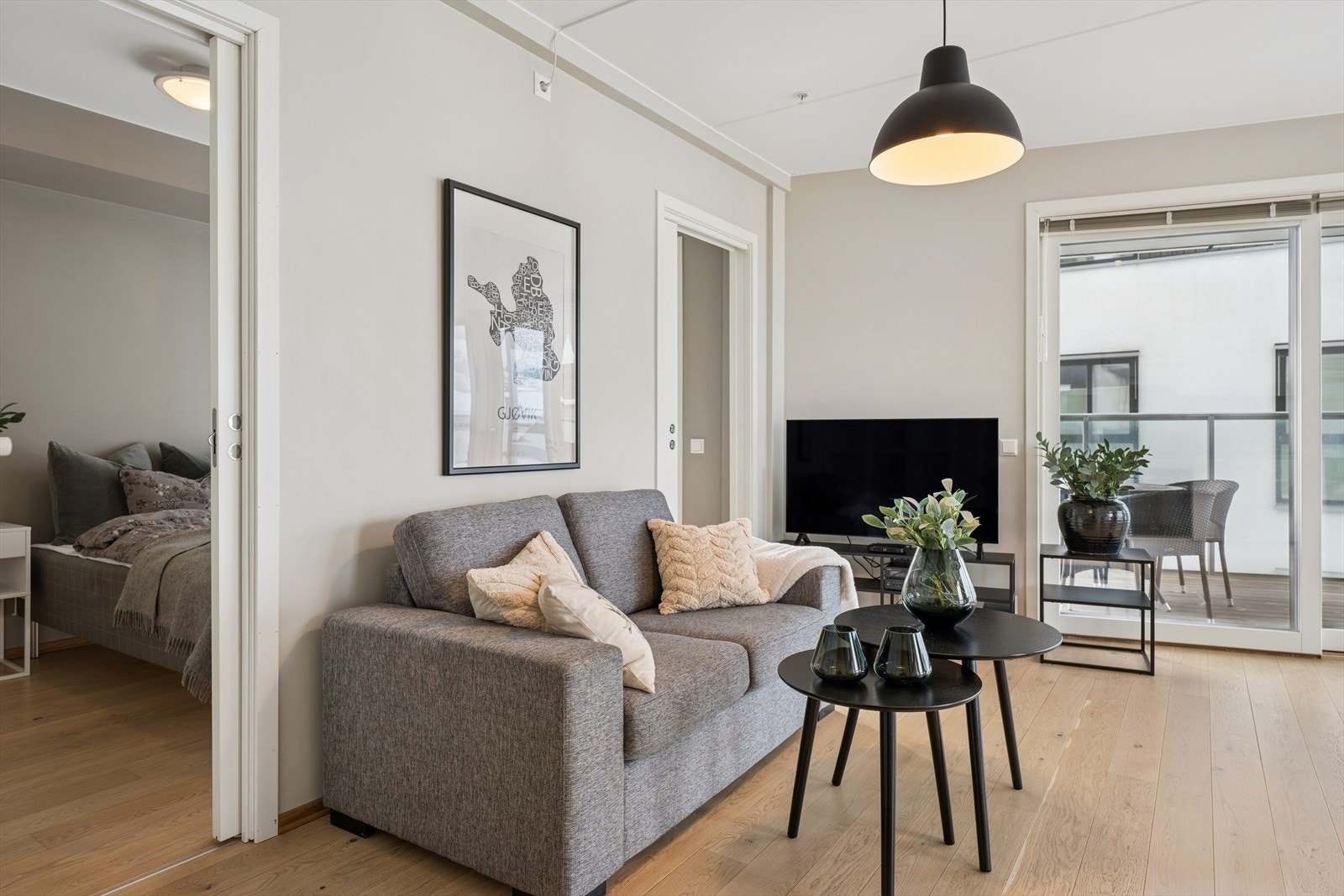 Riktig møblering tillater å dele leiligheten inn i ulike soner; her en avslapningsplass for rolige tv-stunder. Galleribilde