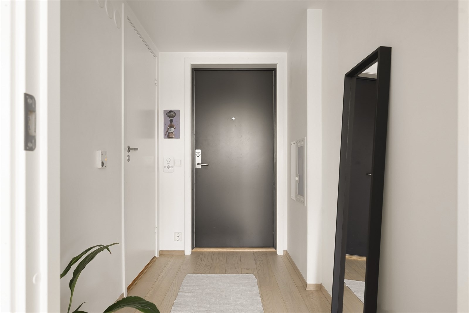 Entréen har plass til oppbevaring av yttertøy og sko, og sikringsskapet er plassert her. Galleribilde