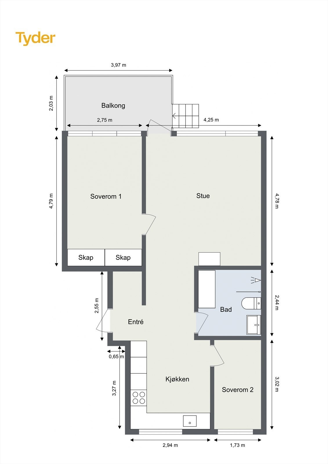 Plantegning Lilleakerveien 33B. Høy 1. etasje. Fra balkongen er det praktisk trapp ned til de hyggelige fellesområdene. Galleribilde