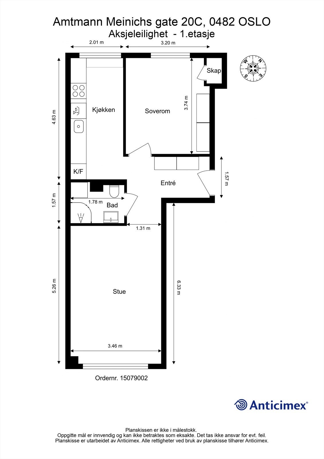 Leiligheten i en høy 1. etasje har en gjennomgående og arealeffektiv planløsning på 51 m². Galleribilde