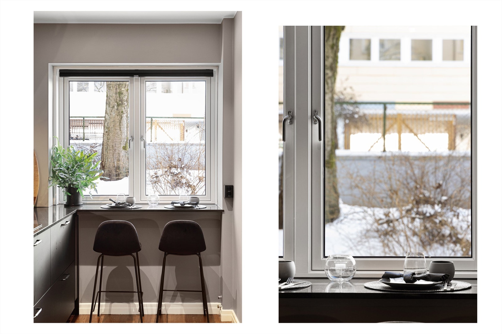 Praktisk barløsning ved vinduet for en rask frokost eller en hyggelig kaffekopp. Galleribilde